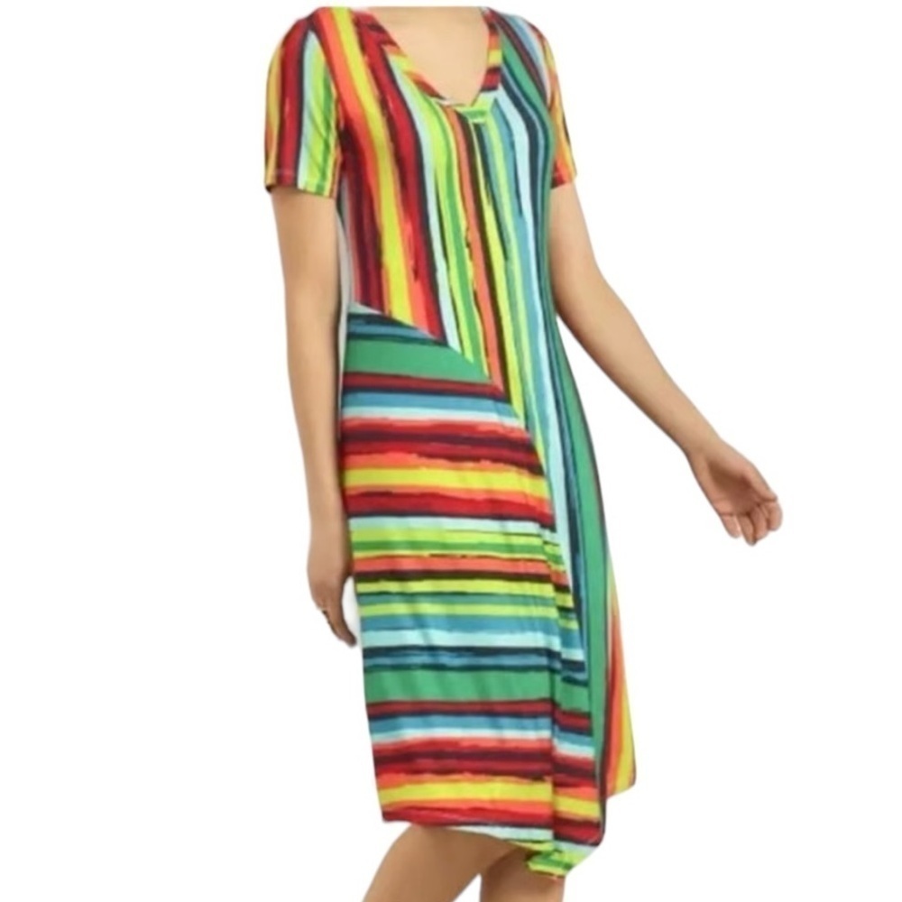 Soft Surroundings Happy Place Asymmetrical Dress Tropics Multi Stripe Medium